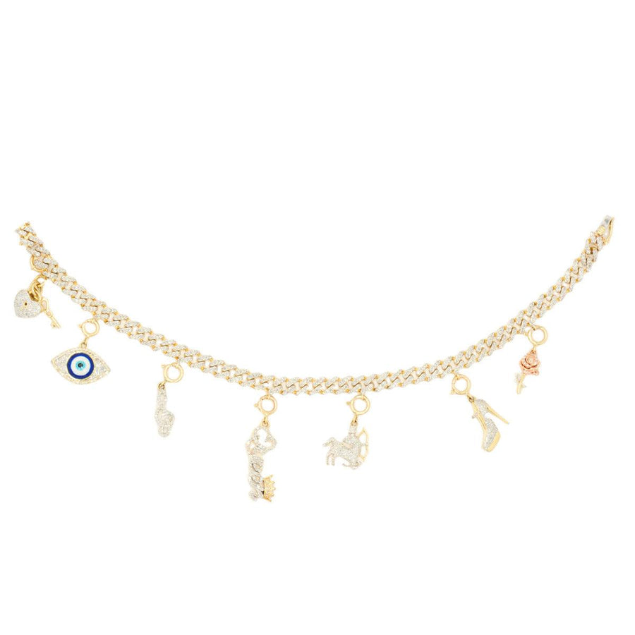 10k Gold 1.00ctw Diamond Link Charm Bracelet 7.5