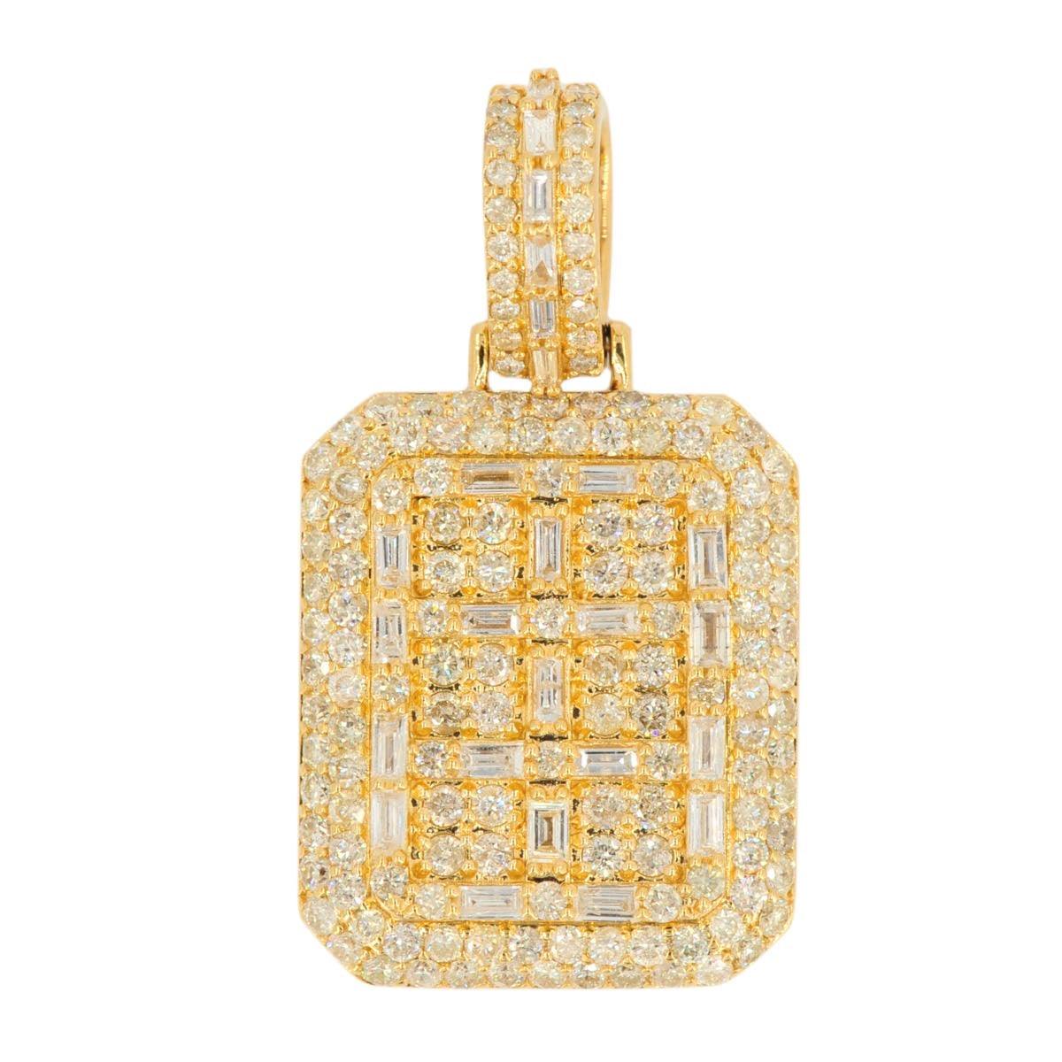 10K Yellow Baguette and Round Diamond Tag Pendant 3.69cttw - Johnny Dang & Co