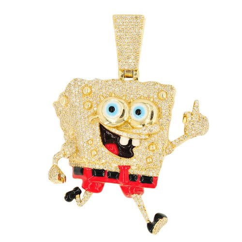 10k YELLOW GOLD 1.60CTW DIAMOND MIDDLE FINGER CARTOON SPONGE CHARACTER PENDANT - Johnny Dang & Co