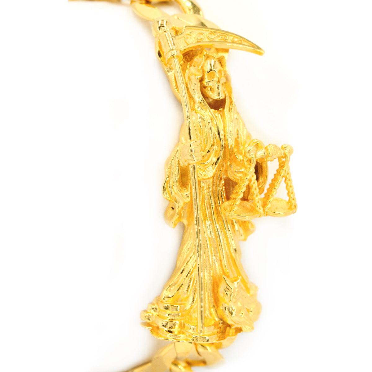 14k Yellow Gold Custom JD&Co Exclusive Grim Reaper Santa Muerte Link Bracelet. - Johnny Dang & Co