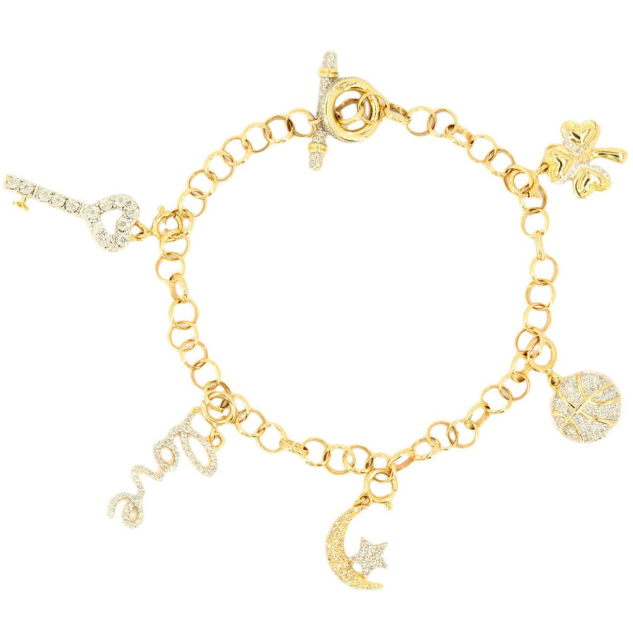 10k Gold 0.45ctw Diamond Charm Bracelet 7.5