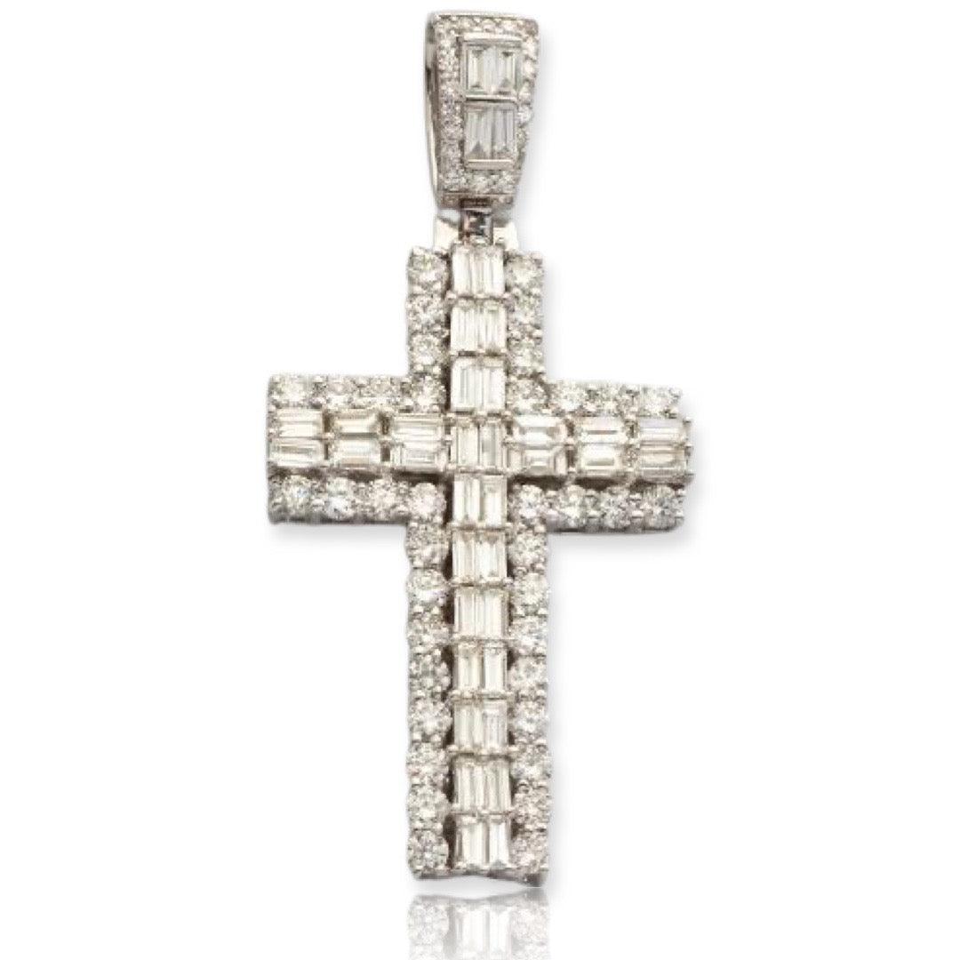 14KW 3.25CTW BAGUETTE DIAMOND 2-ROW CROSS - Johnny Dang & Co