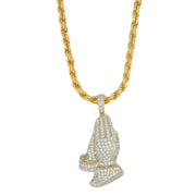 Silver Gold Plated CZ Praying Pendant and Solid Chain Combo Flash - Johnny Dang & Co