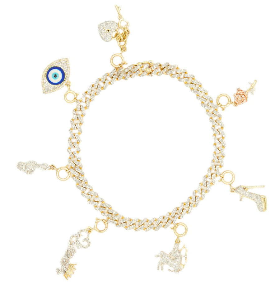 10k Gold 1.00ctw Diamond Link Charm Bracelet 7.5