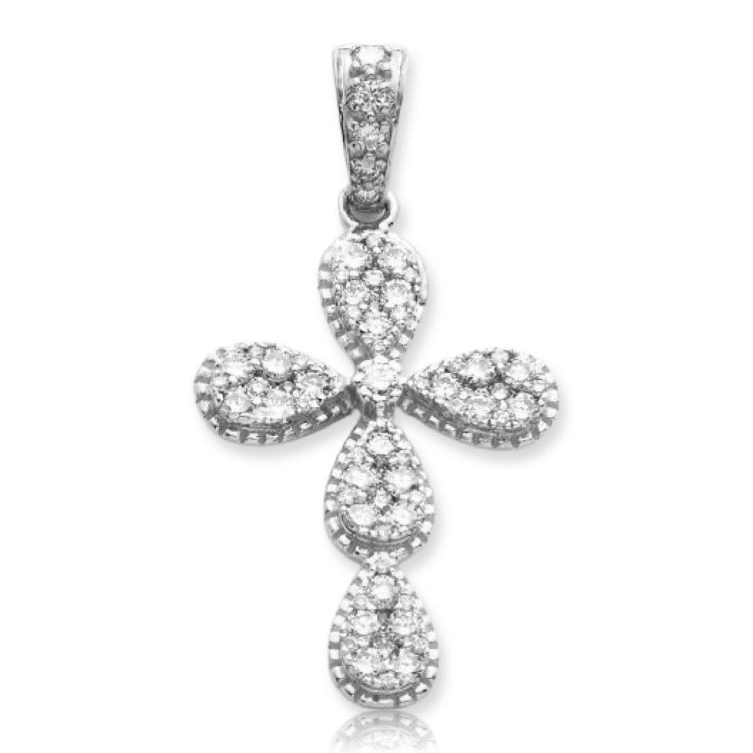 14KW 0.65CTW DIAMOND PEAR CLUSTER CROSS WITH - Johnny Dang & Co