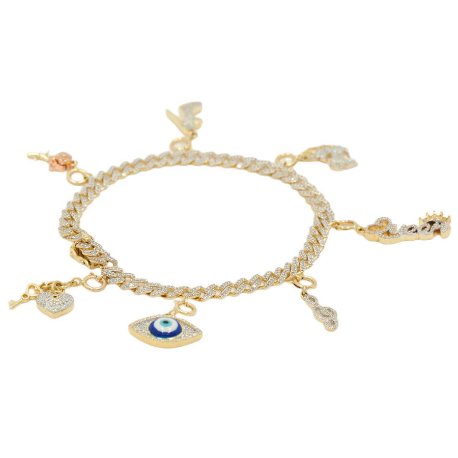 10k Gold 1.00ctw Diamond Link Charm Bracelet 7.5