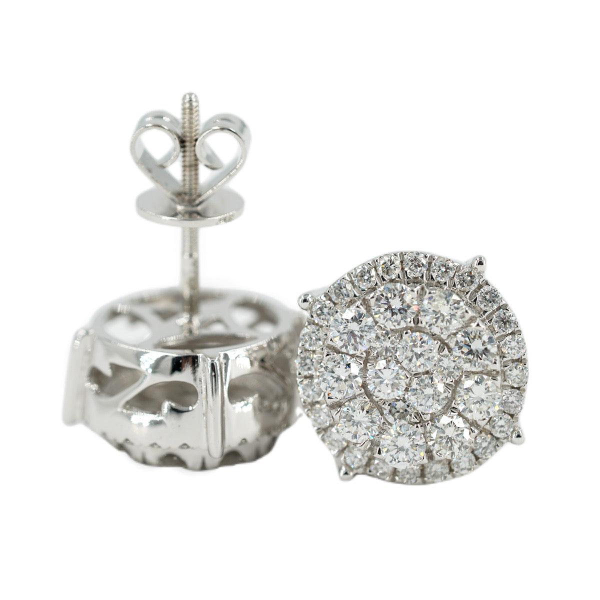 14KW 1.50CTW DIAMOND ROUND CLUSTER EARRINGS WITH HALO - Johnny Dang & Co