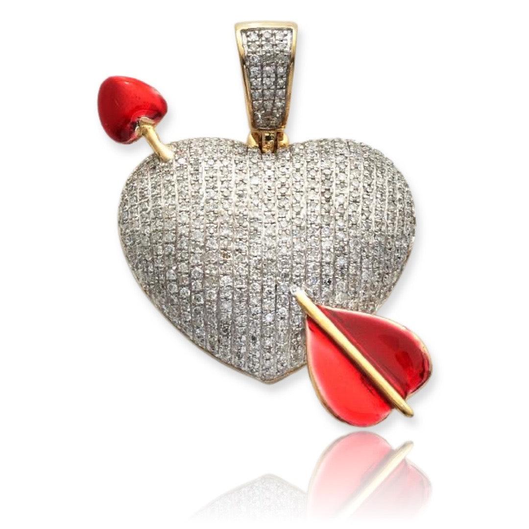 10KY 1.35CTW DIAMOND CUPID'S ARROW HEART PENDANT - Johnny Dang & Co