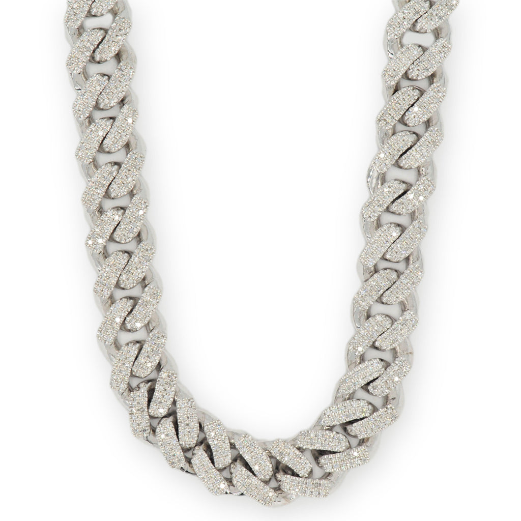 10k White, Yellow, or Rose Gold 3 Row Diamond 5 cttw Cuban Chain 9.5mm 22inches - Johnny Dang & Co