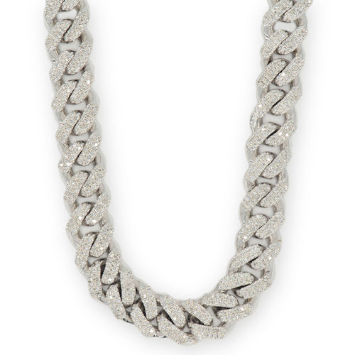 10k White, Yellow, or Rose Gold 3 Row Diamond 5 cttw Cuban Chain 9.5mm 22inches - Johnny Dang & Co