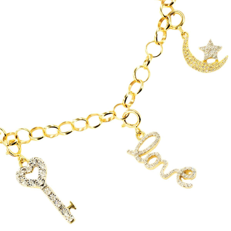 10k Gold 0.45ctw Diamond Charm Bracelet 7.5