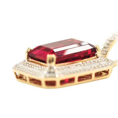 10KY 0.50CTW DIAMOND 2-ROW PENDANT WITH 7.00CT SYNTHETIC RUBY - Johnny Dang & Co
