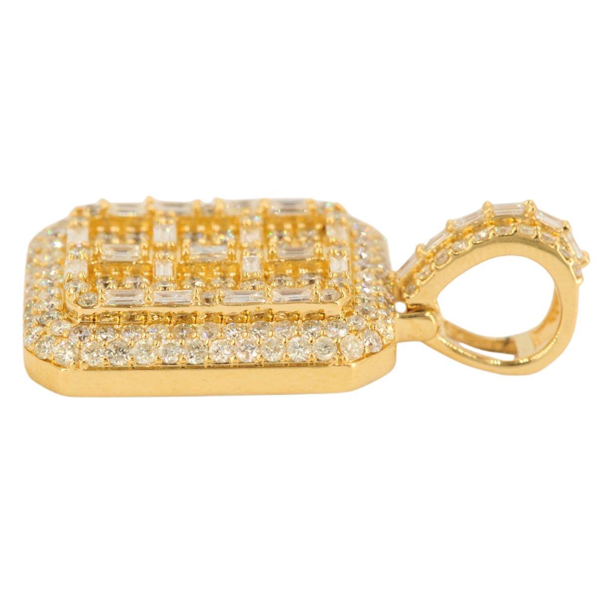 10K Yellow Baguette and Round Diamond Tag Pendant 3.69cttw - Johnny Dang & Co