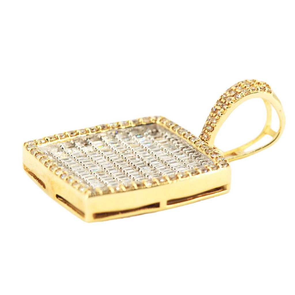 10k Yellow Gold 1.75CTW Round and Baguette Diamond Square Pendant - Johnny Dang & Co
