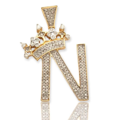 10KY 0.40CTW DIAMOND INITIAL WITH CROWN PENDANT - - Johnny Dang & Co