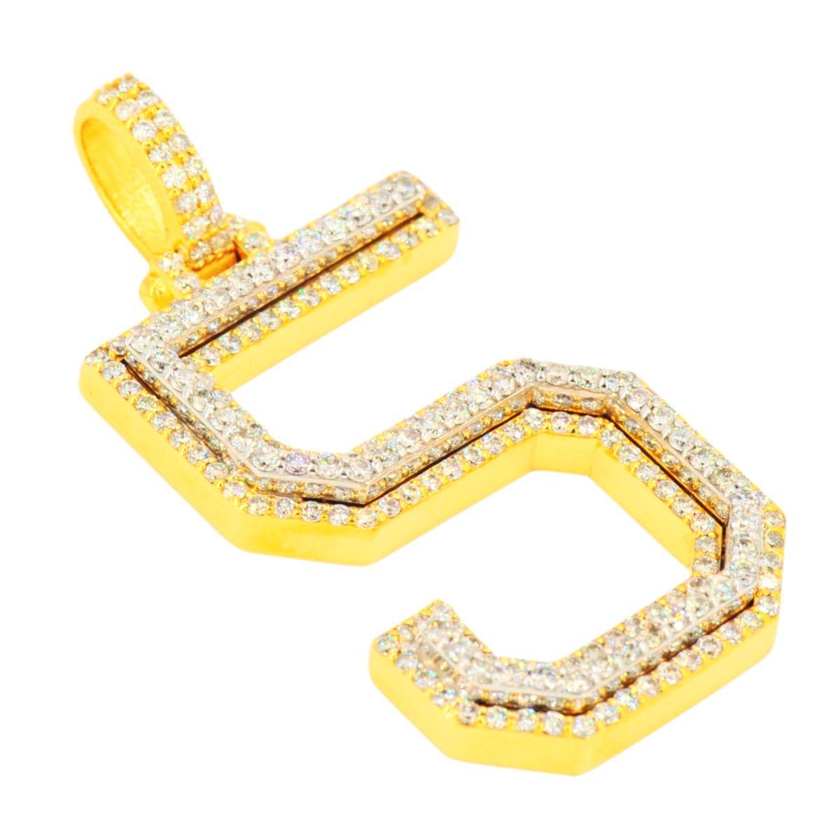 10K Yellow Gold Si Diamond Number 5 Pendant - Johnny Dang & Co