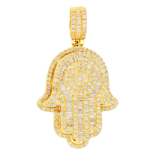 14KY 3.65CTW DIAMOND HAMZA PENDANT - ROUND CLUSTER - Johnny Dang & Co