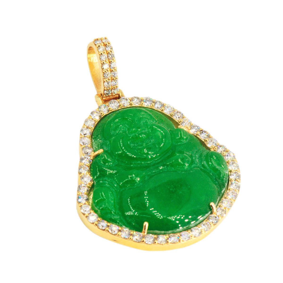 14k Yellow Gold 3.25ctw Jade Buddha Pendant- Large - Johnny Dang & Co
