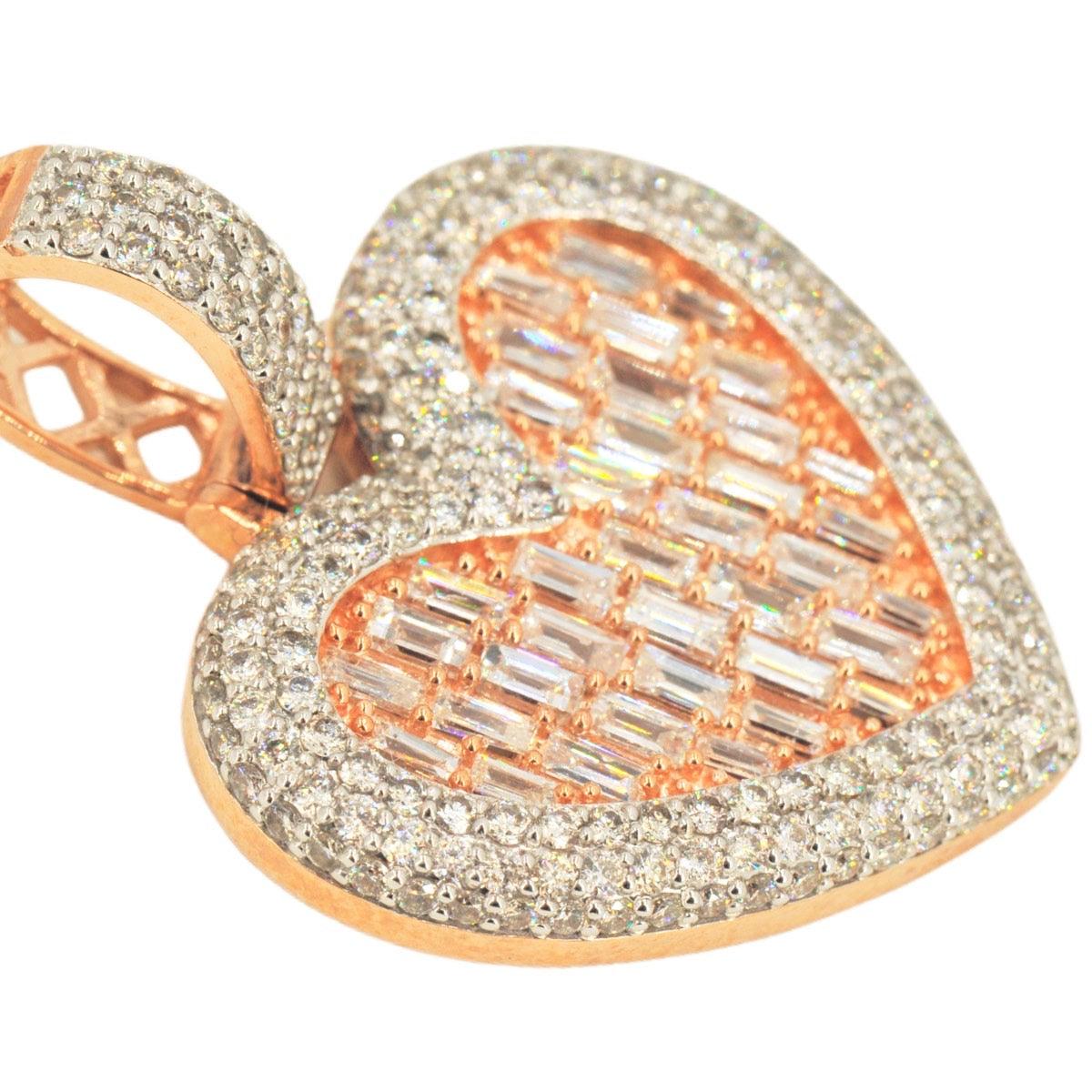 10KY 3.00CTW BAGUETTE DIAMOND HEART PENDANT - Johnny Dang & Co