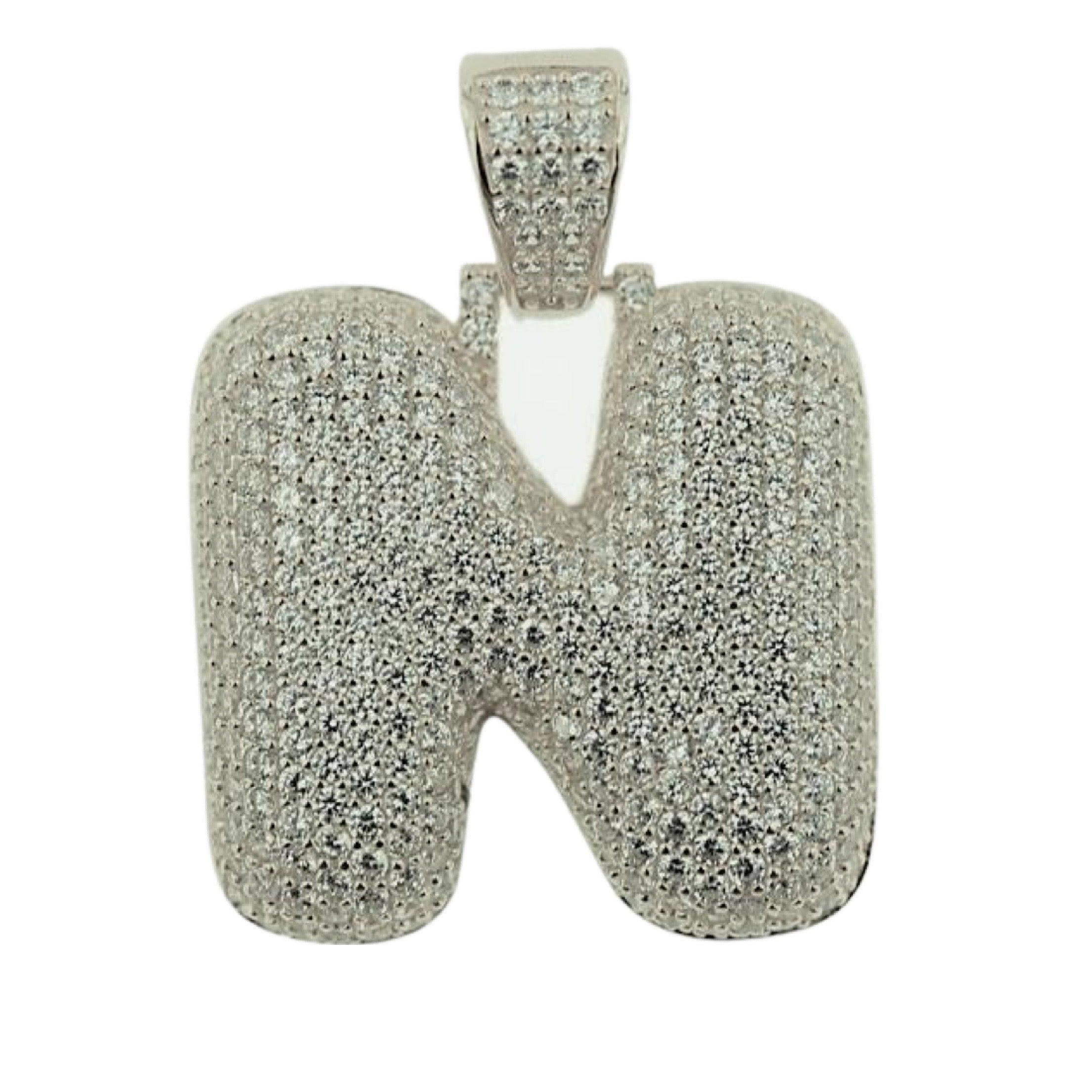 TVJN- Sterling Silver CZ Letter N Pendant - Johnny Dang & Co