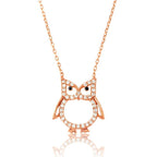 Sterling Silver Rose GP CZ Open Owl Necklace - Johnny Dang & Co
