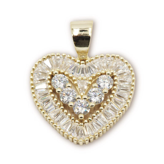 Silver With Round and Baguette Silver and Heart Pendant. - Johnny Dang & Co