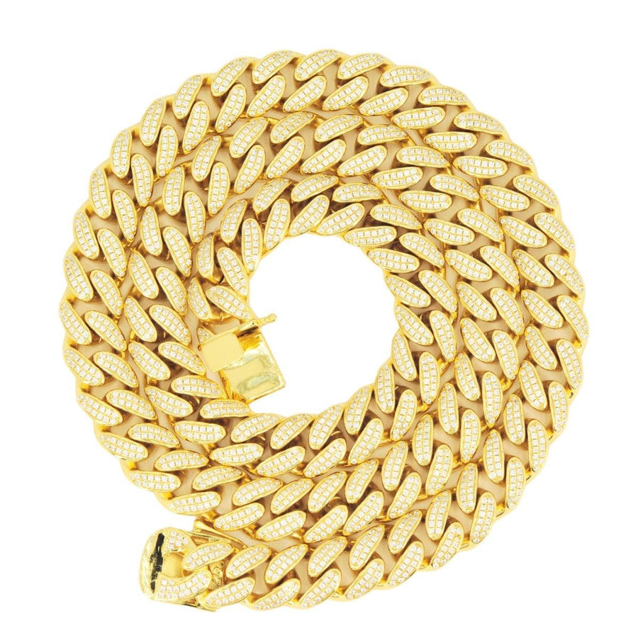 12mm Silver and CZ Solid Cuban Chain 22” - Gold Plated - Johnny Dang & Co