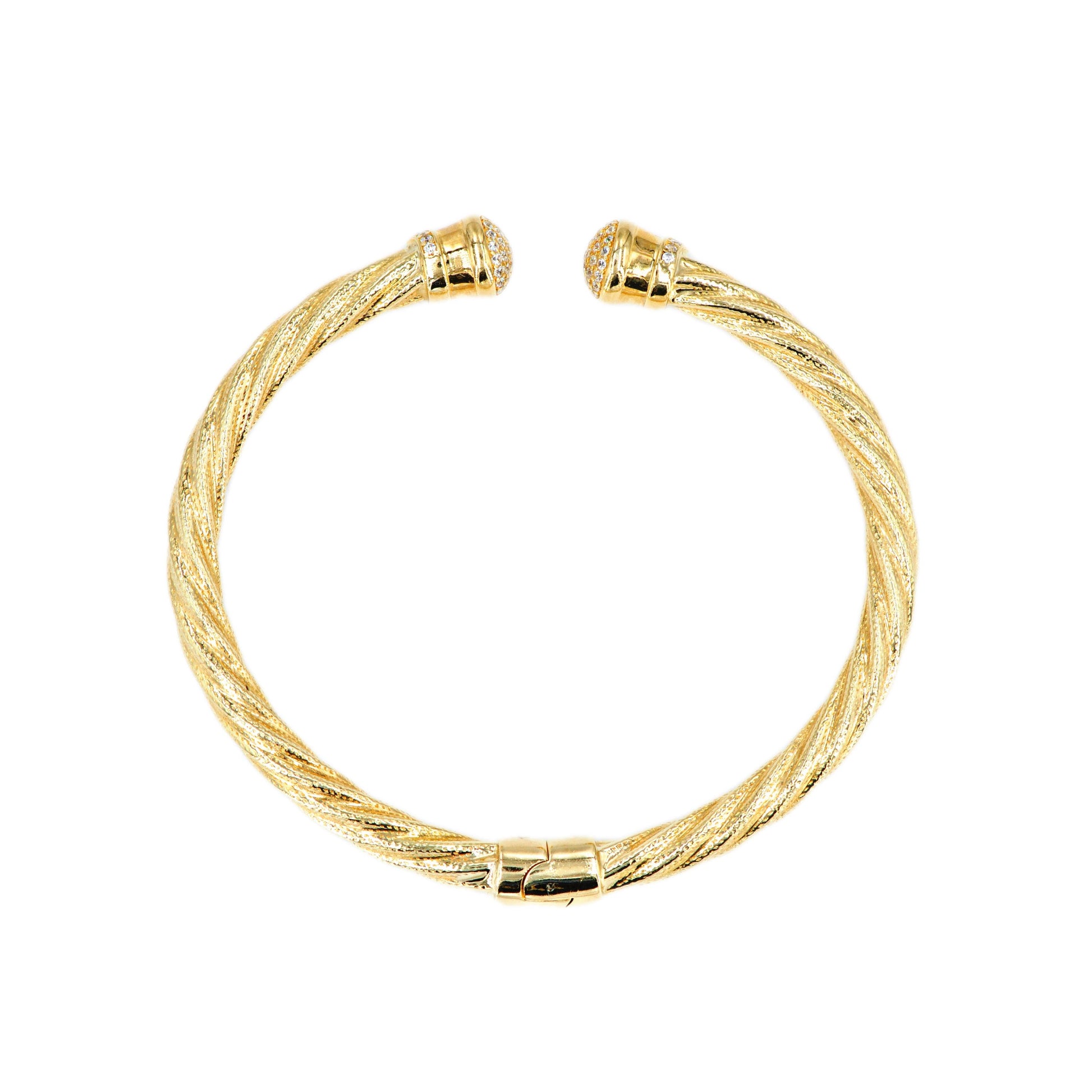 10K Yellow Gold Rope Cable Bangle With CZ - Johnny Dang & Co