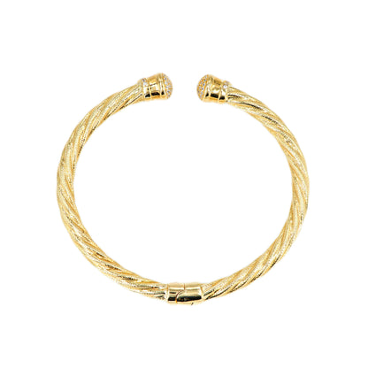 10K Yellow Gold Rope Cable Bangle With CZ - Johnny Dang & Co