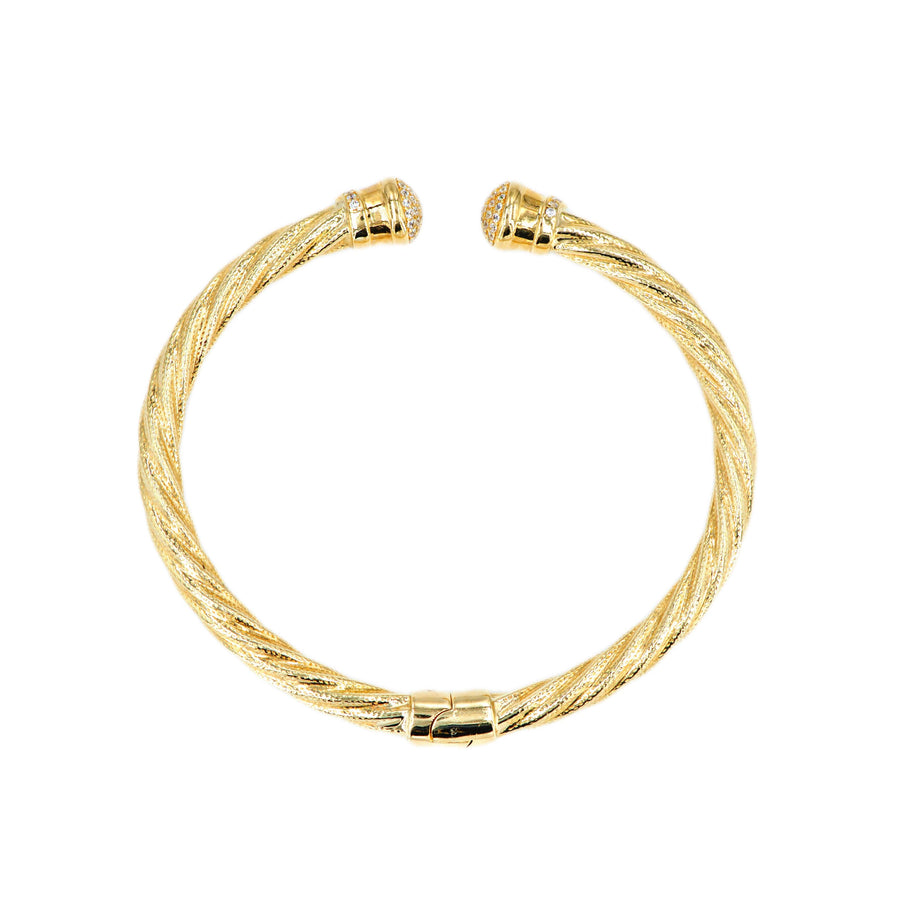 10K Yellow Gold Rope Cable Bangle With CZ - Johnny Dang & Co