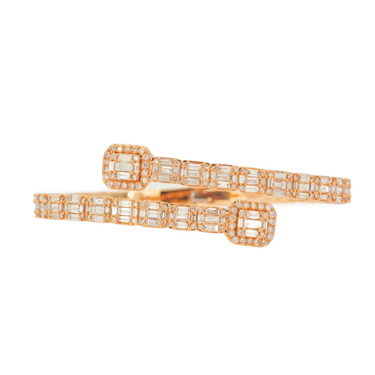 10k Gold 8.15ctw Baguette & Round Cut Diamond Baller Medium Bangle - Unisex - Johnny Dang & Co