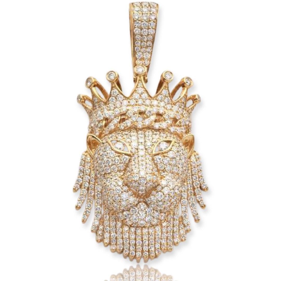 10KY 6.50CTW DIAMOND LION HEAD WITH CROWN - Johnny Dang & Co
