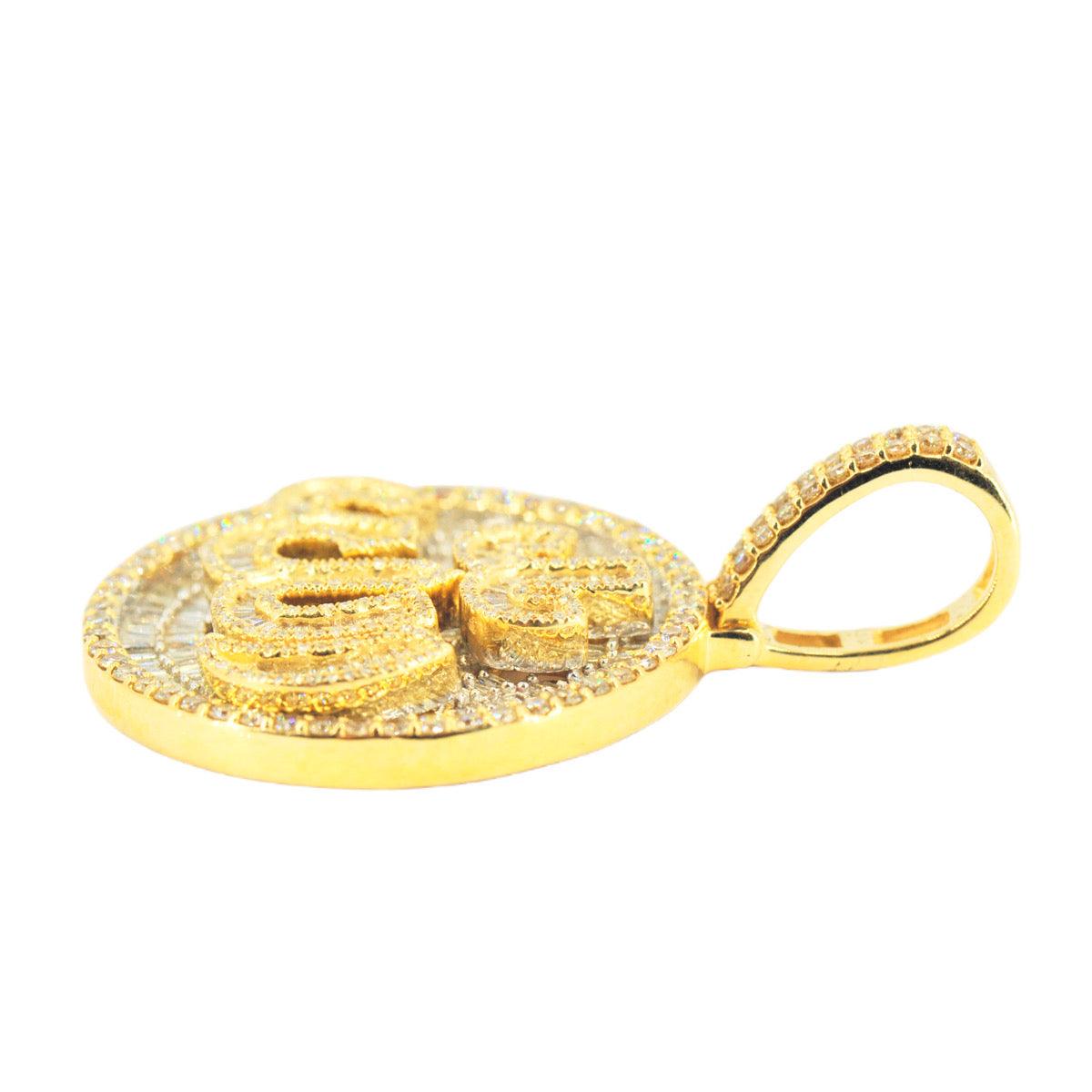 10k Yellow Gold 3.15ctw Round and Baguette Diamond Allah Pendant - Johnny Dang & Co