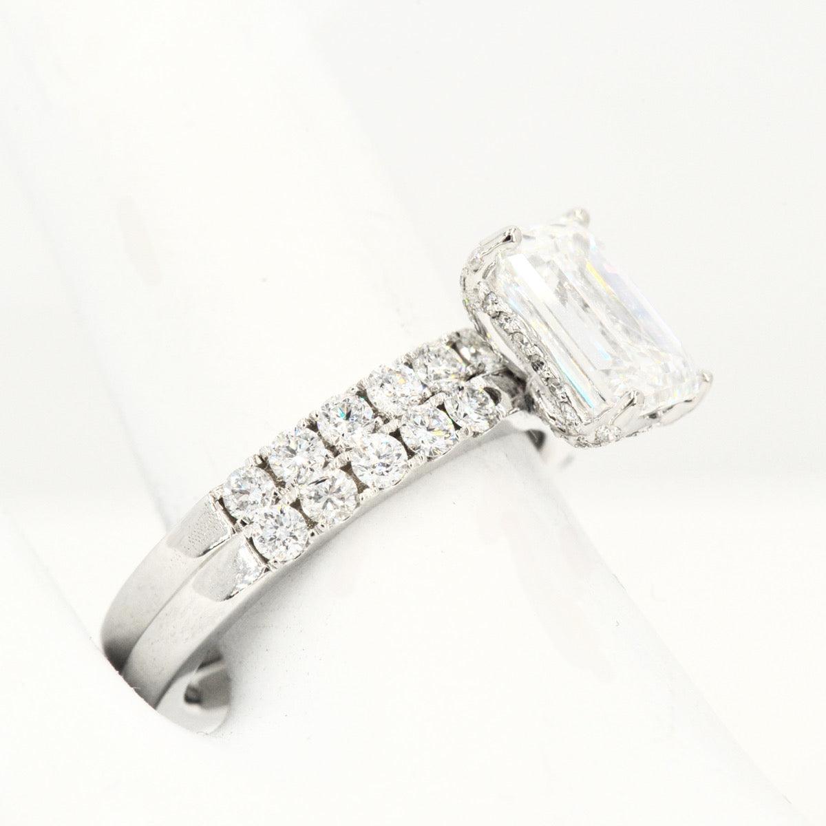 Custom 2 Carat VVS Emerald Cut Engagement Ring and Wedding Band 18k Gold Set - Johnny Dang & Co