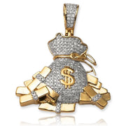 10KY 1.00CTW DIAMOND MONEY BAG PENDANT WITH STACKS - Johnny Dang & Co