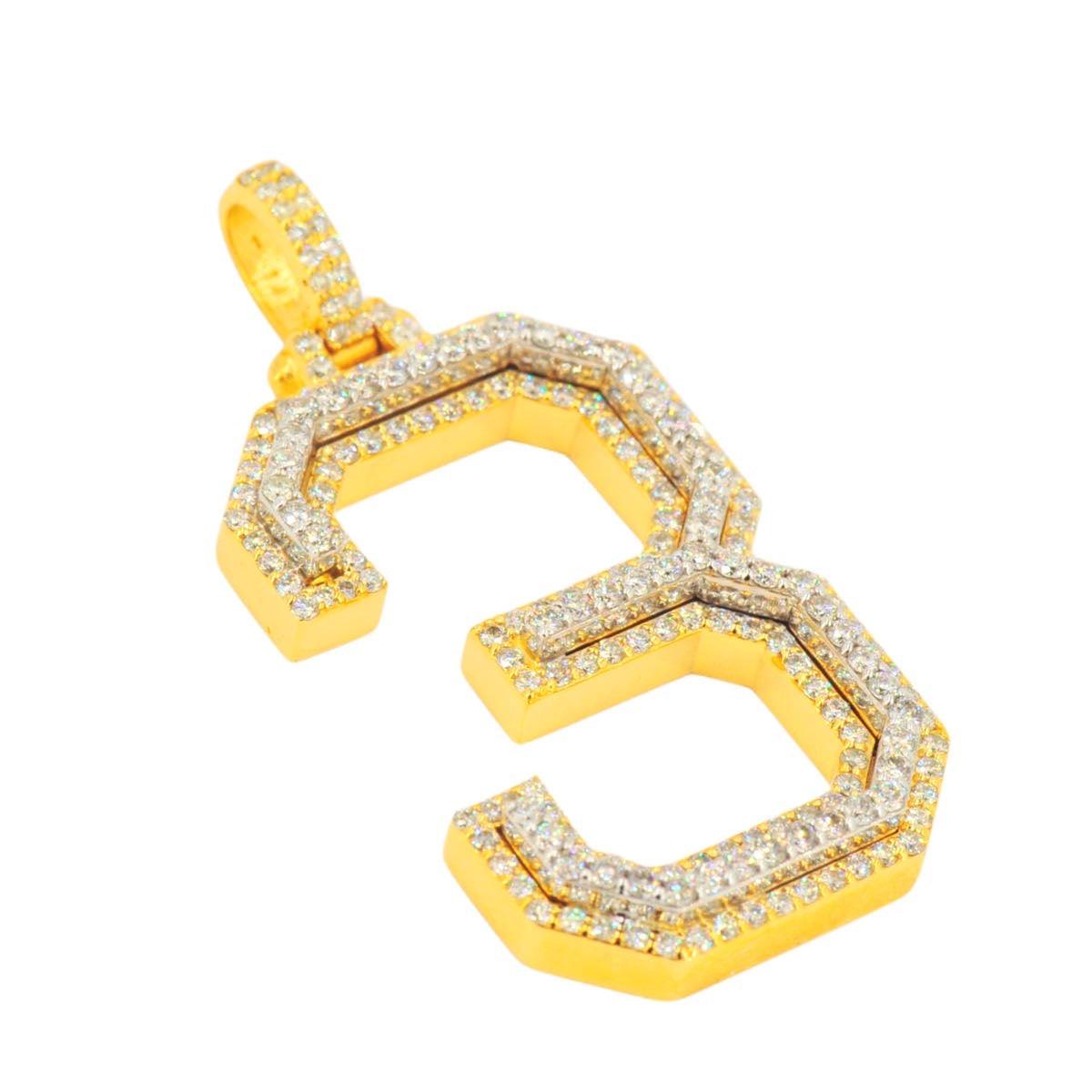 10K Yellow Gold Si Diamond Number 3 Pendant - Johnny Dang & Co