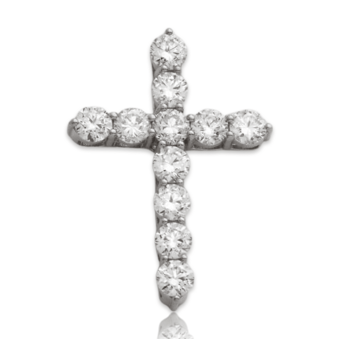 14KW 4.80CTW DIAMOND 11 STONE 3-PRONG CROSS - Johnny Dang & Co