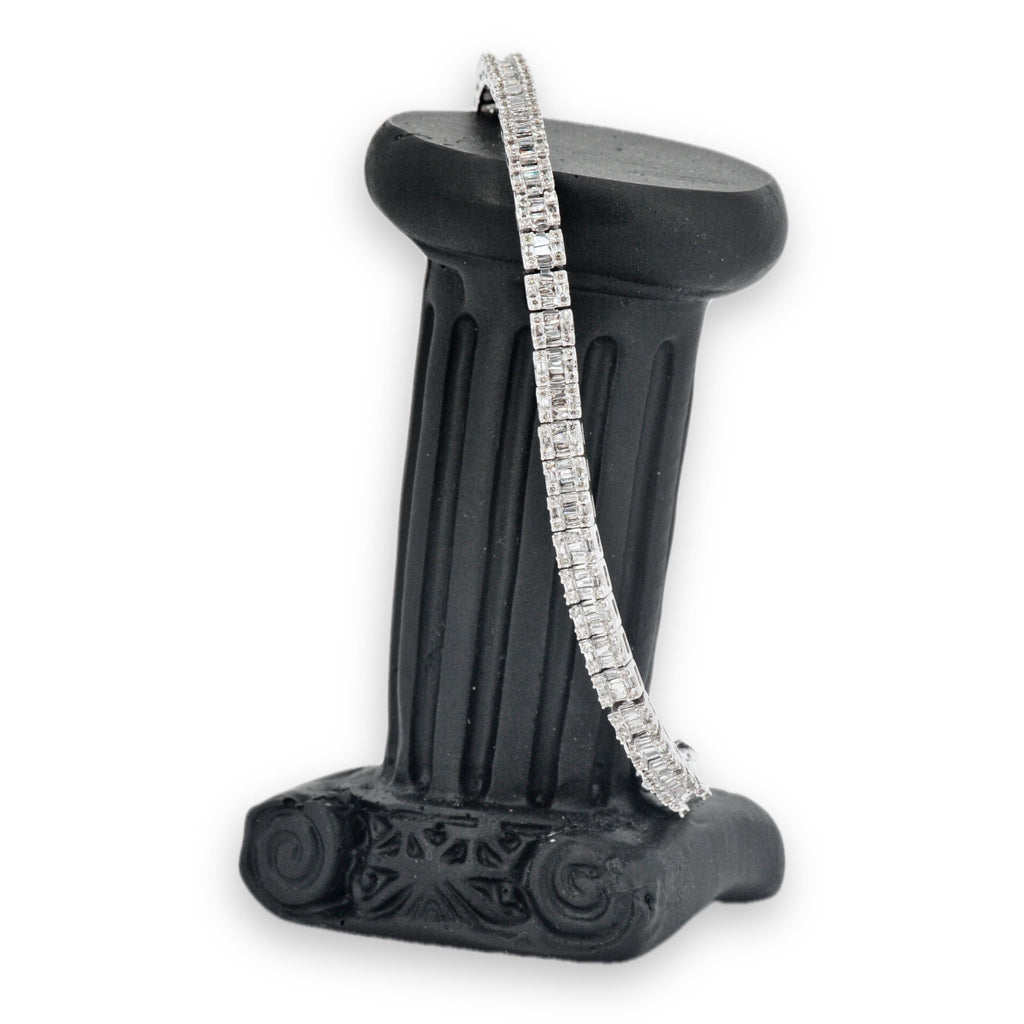 10k Gold and 4.13cttw Diamonds Square Block Baguette and Round Tennis Bracelet. - Johnny Dang & Co