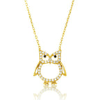 Sterling Silver Rose GP CZ Open Owl Necklace - Johnny Dang & Co