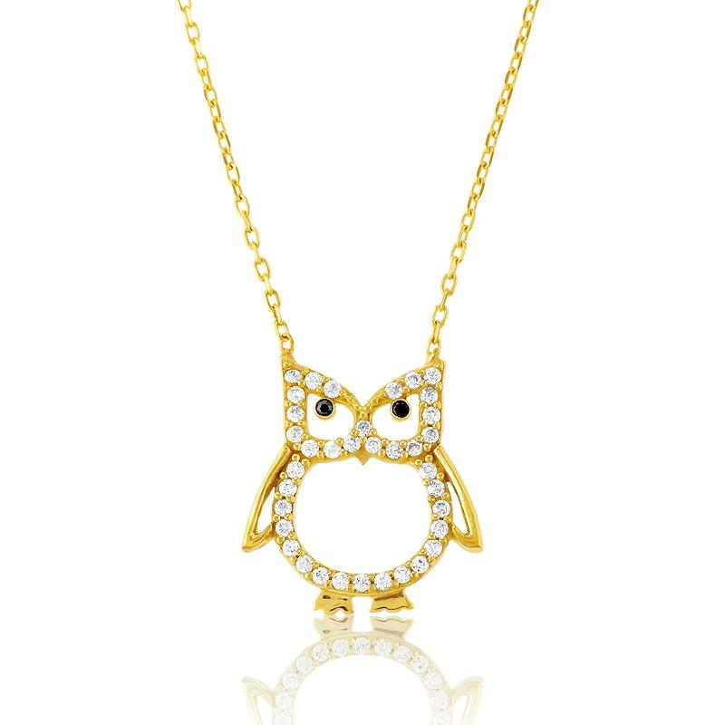 Sterling Silver Rose GP CZ Open Owl Necklace - Johnny Dang & Co
