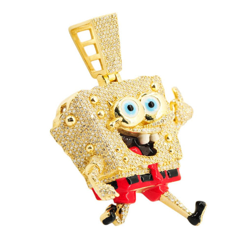 10k YELLOW GOLD 1.60CTW DIAMOND MIDDLE FINGER CARTOON SPONGE CHARACTER PENDANT - Johnny Dang & Co