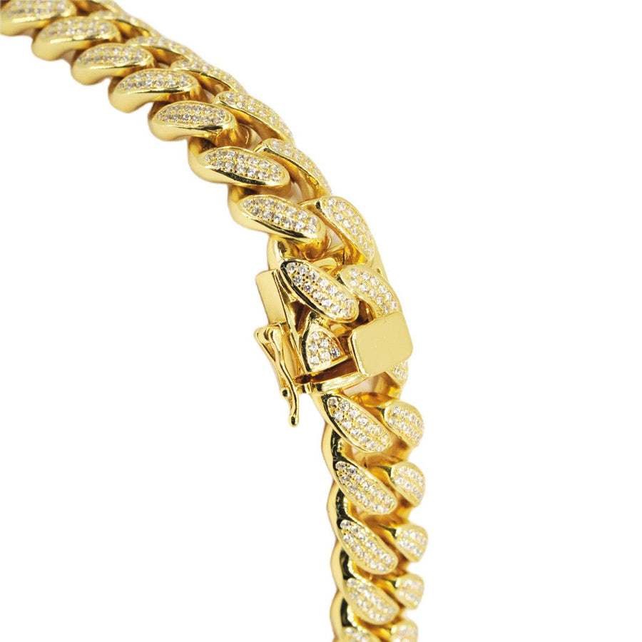 12mm Silver and CZ Solid Cuban Chain 22” - Gold Plated - Johnny Dang & Co