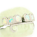 6 Top and 6 Bottom Opal & Diamond Prong Setting with Extended Diamond Bar Grillz - Johnny Dang & Co