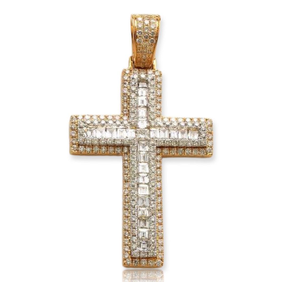 14KY+W 2.75CTW BAGUETTE DIAMOND CROSS - Johnny Dang & Co