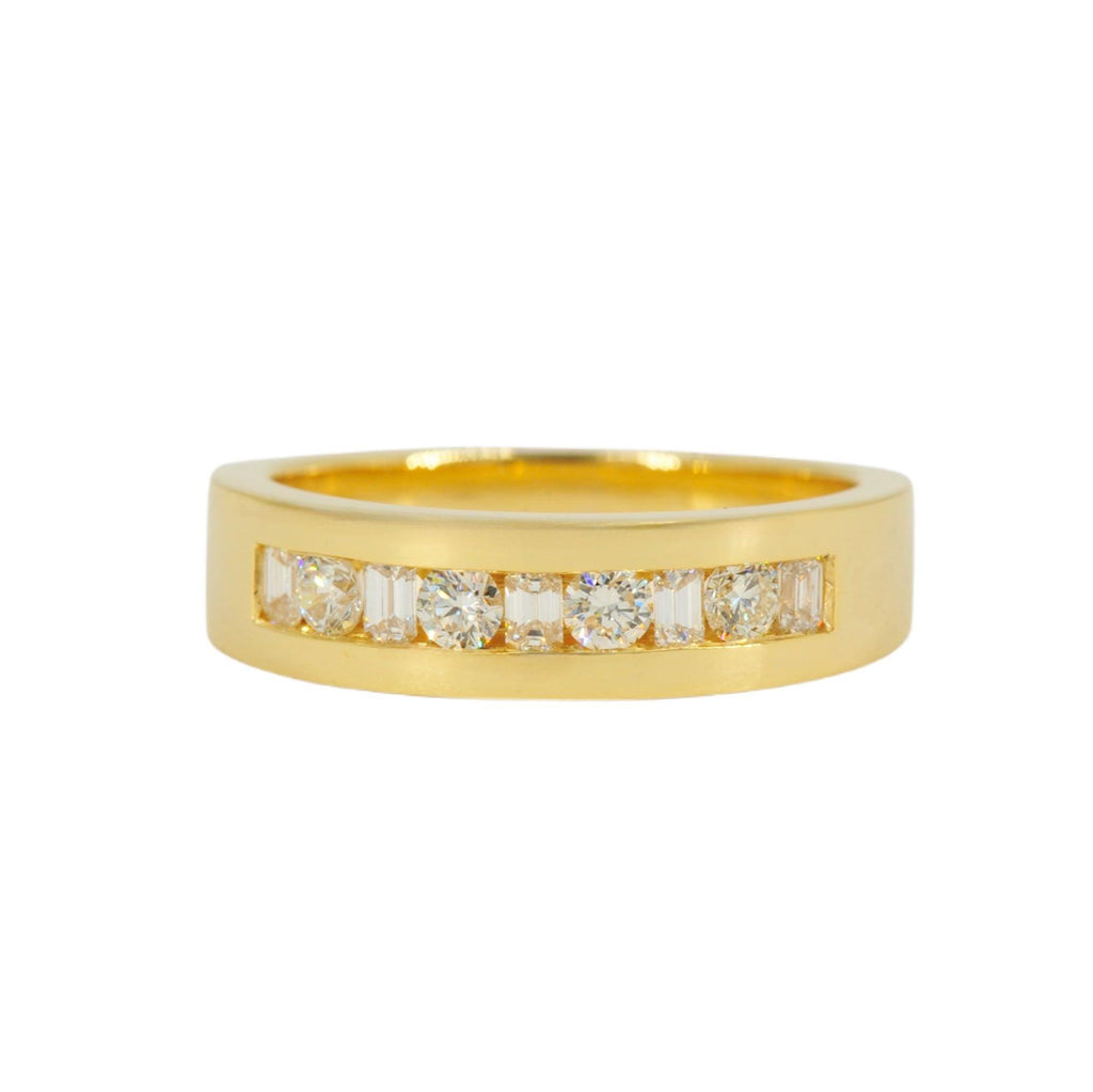 CUSTOM 9 DIAMOND EMERALD AND ROUND GOLD RING BAND - Johnny Dang & Co