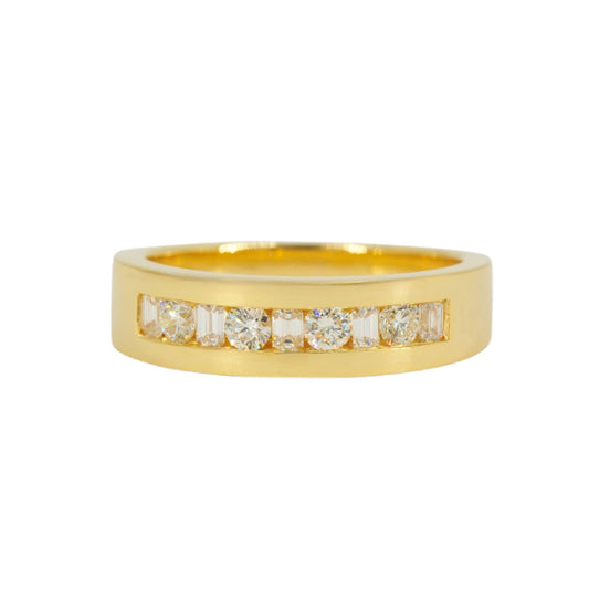 CUSTOM 9 DIAMOND EMERALD AND ROUND GOLD RING BAND - Johnny Dang & Co