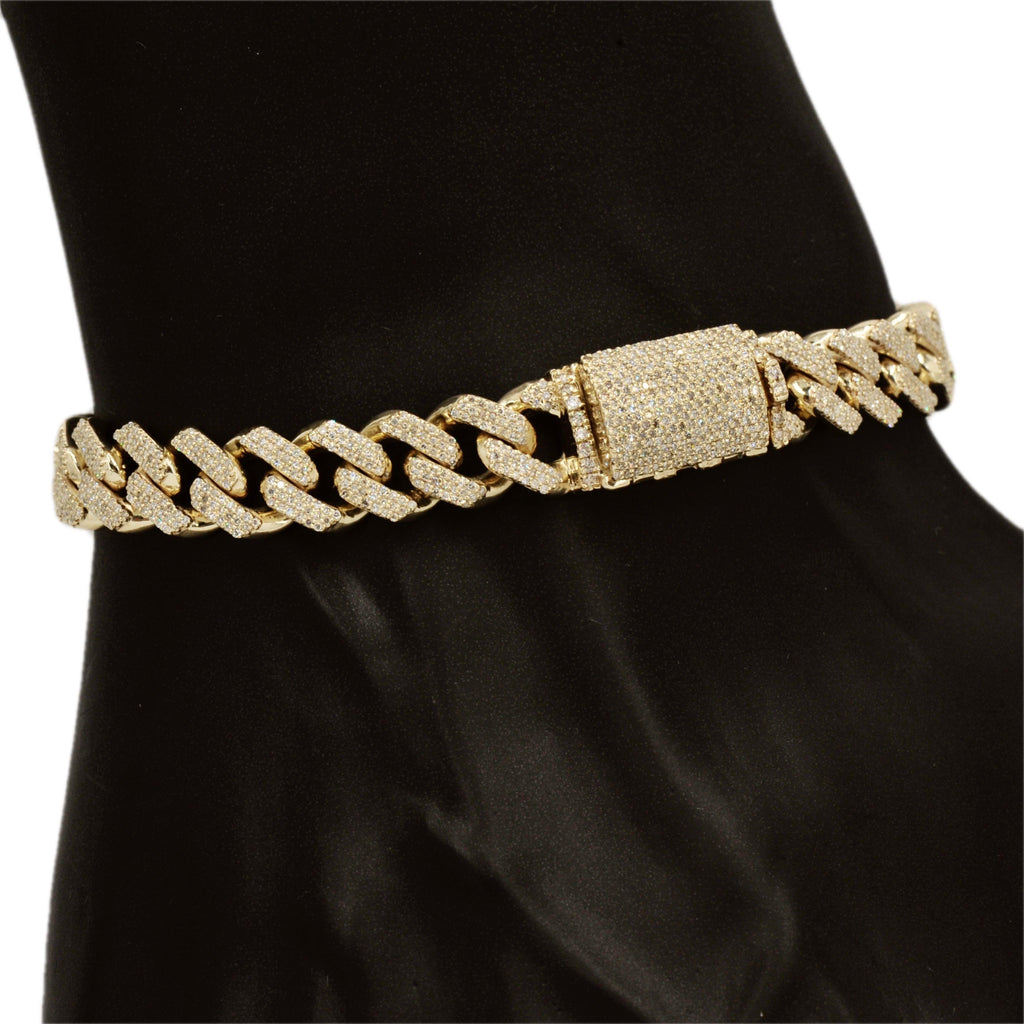 10k Gold 3 Row Diamond Miami Cuban Link 9.75mm Bracelet - Johnny Dang & Co