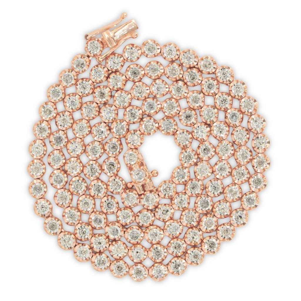 10k Rose Gold '7 pointer Illusion Setting Diamond Tennis Chain' 2.97cttw 20 inches - Johnny Dang & Co