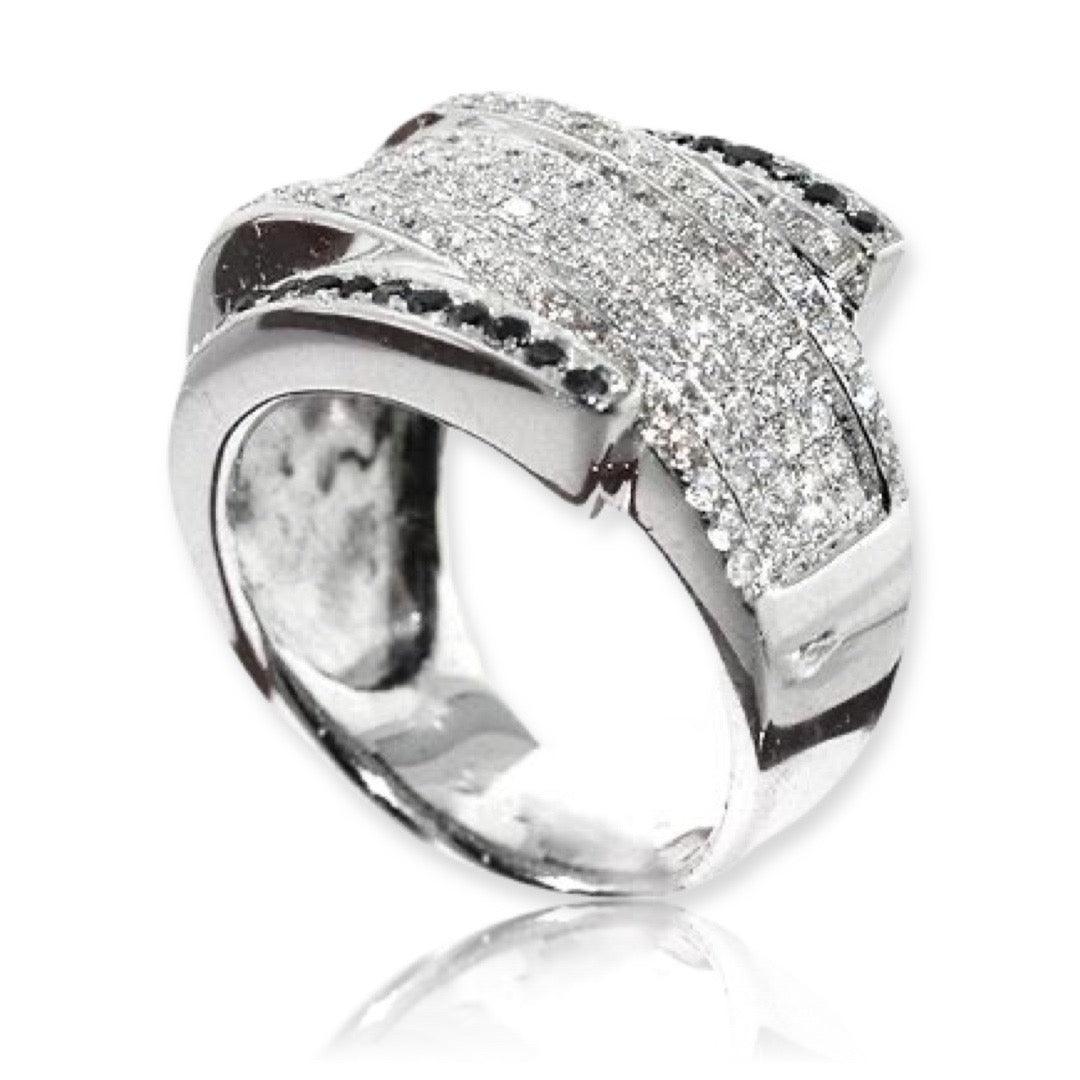 Custom White and Black Diamond Micro Pave Ring - Johnny Dang & Co