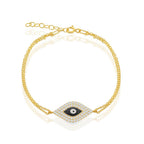 Sterling Silver Double-Strand With Center CZ and Evil Eye Bracelet - Gold Plated - Johnny Dang & Co